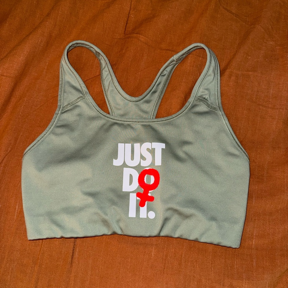 Nike Olive Green 'JUST DO IT.' Racerback Sports Bra